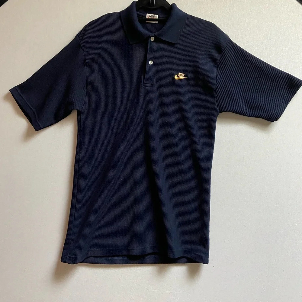 Vintage 90s Nike Airliner Black Ribbed Short Sleeve Polo Shirt M